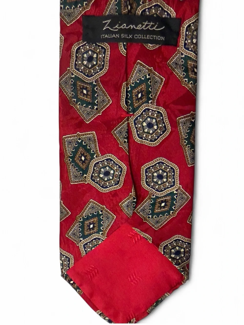Italian Silk Collection Red Tie with Geometric Hexagonal Pattern #business